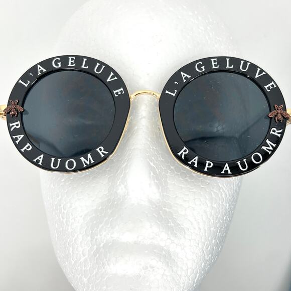 L'ageluve Rapauomr Round Sunglasses Golden Bee Accent Sunnies Black - Picture 1 of 6
